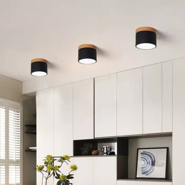 Macaron LED Ceiling Light – Wooden Accent Flush Mount
