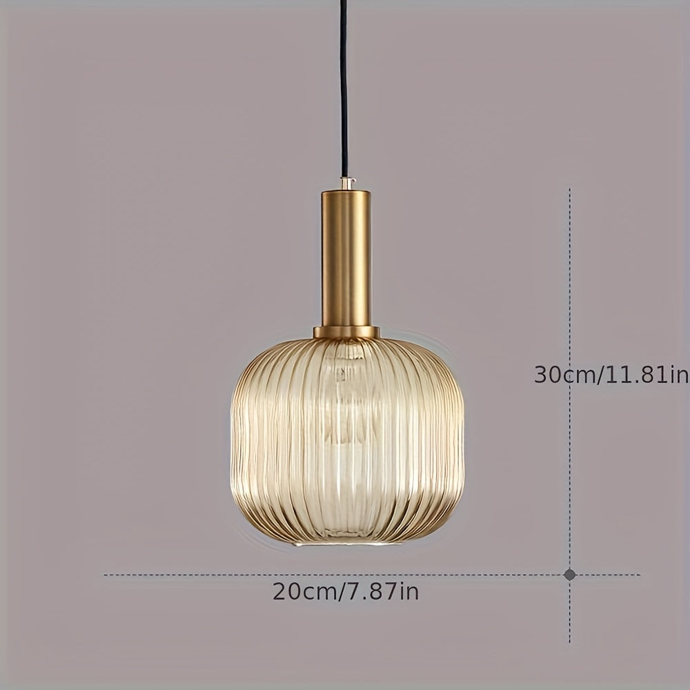 Striped Glass Pendant Light – Brass & Ribbed Shade