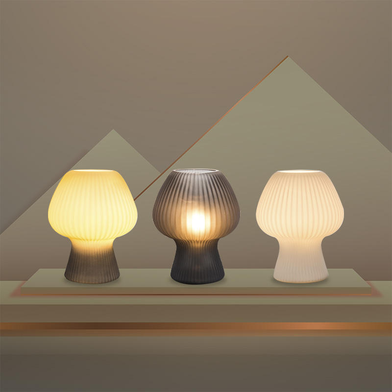 Ribbed Glass Table Lamp – Vintage Mushroom Bedside Light