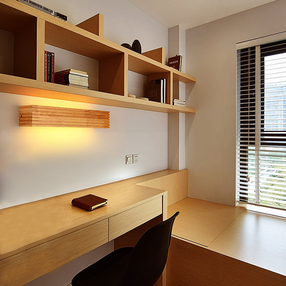 Wooden LED Wall Lamp – Minimalist Bedroom Sconce