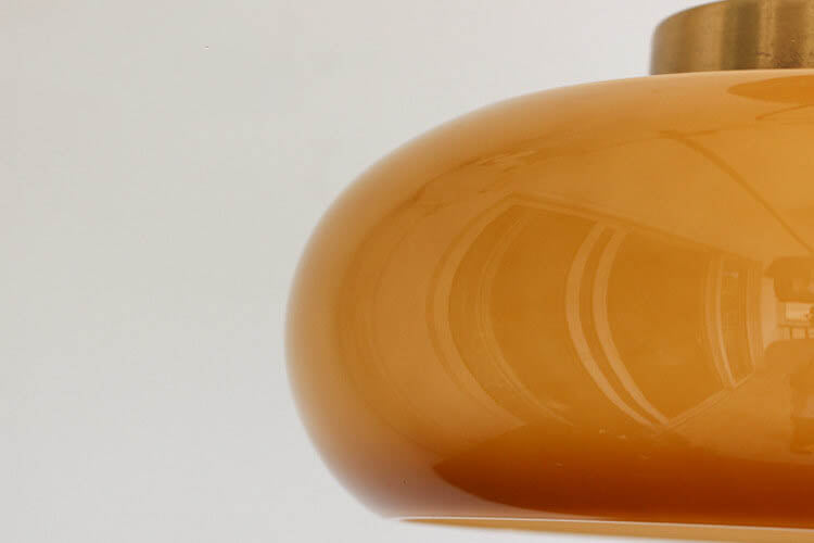 Brass Ceiling Light – Vintage Amber Glass Semi-Flush Mount