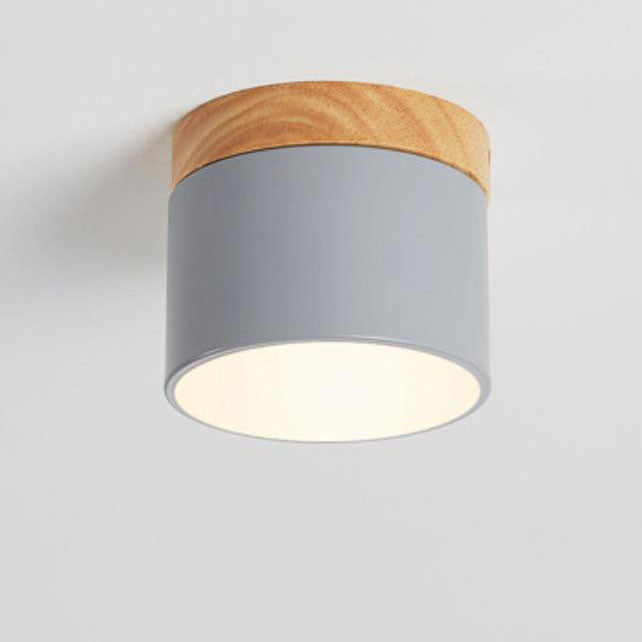 Macaron LED Ceiling Light – Wooden Accent Flush Mount