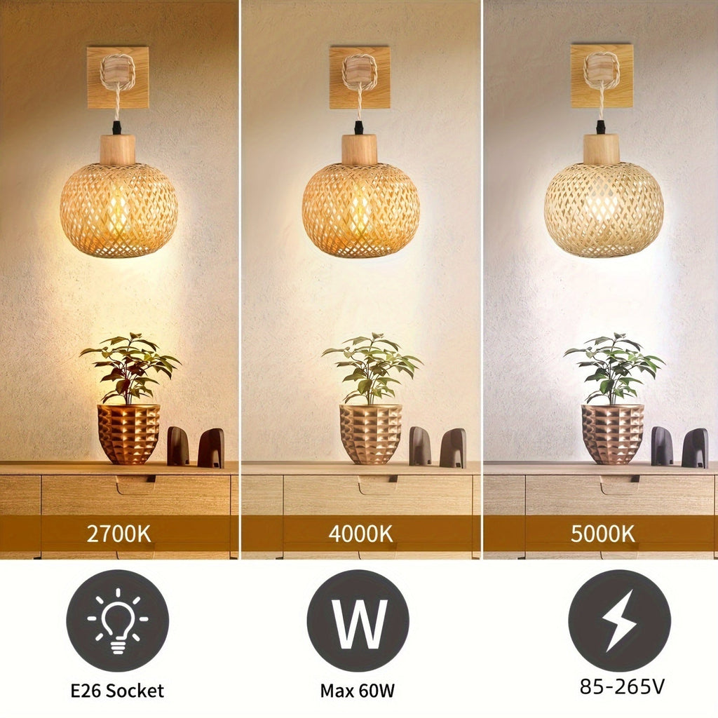 Rattan Wall Sconce – Handwoven Wood Light Fixture