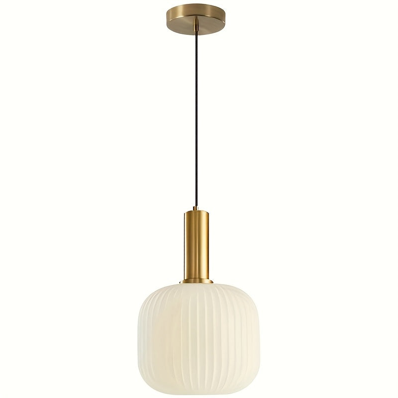 Striped Glass Pendant Light – Brass & Ribbed Shade