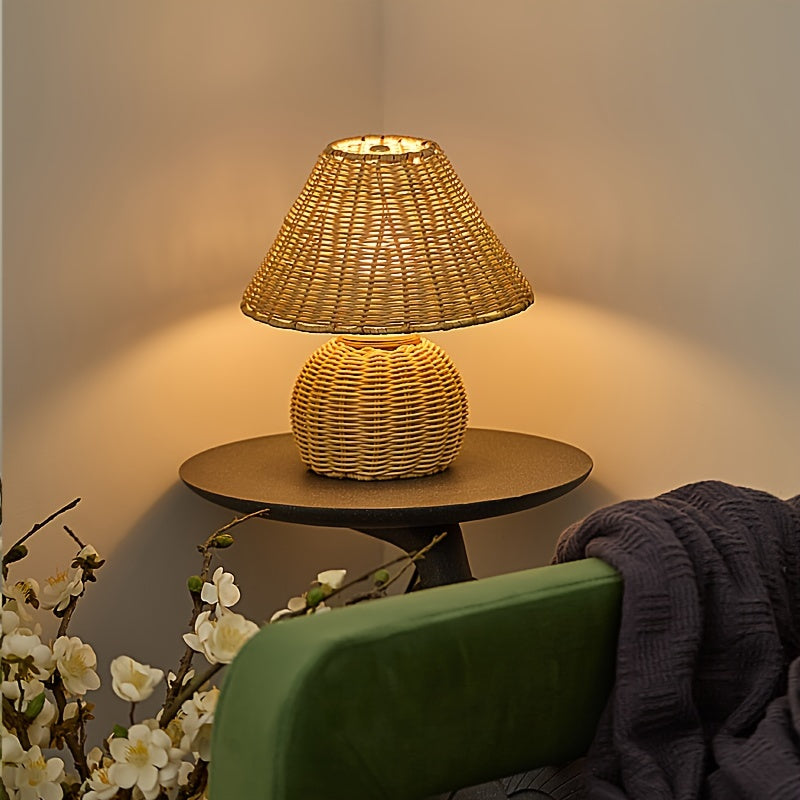 Bamboo Desk Lamp – Woven Boho USB Accent Light