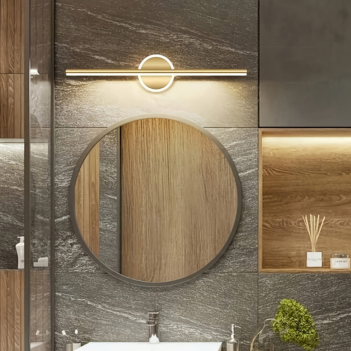 Mirror Wall Light – Black & Gold LED Sconce