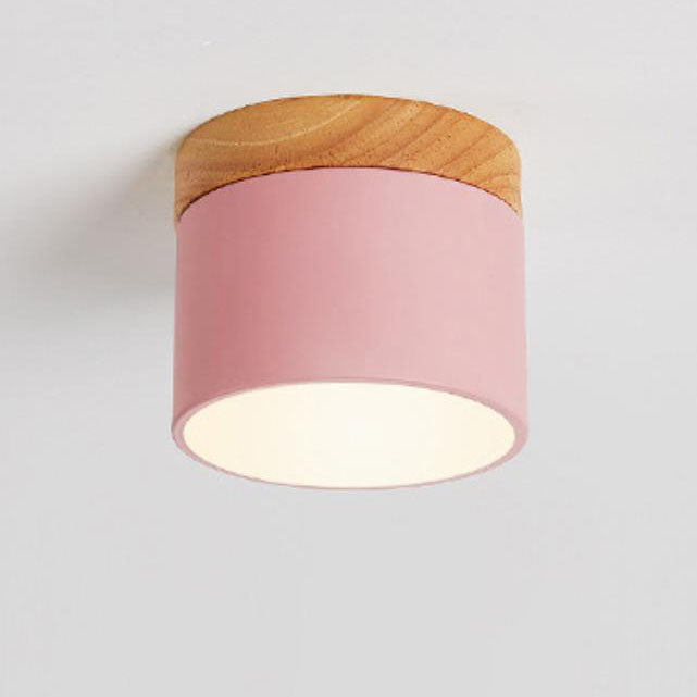 Macaron LED Ceiling Light – Wooden Accent Flush Mount