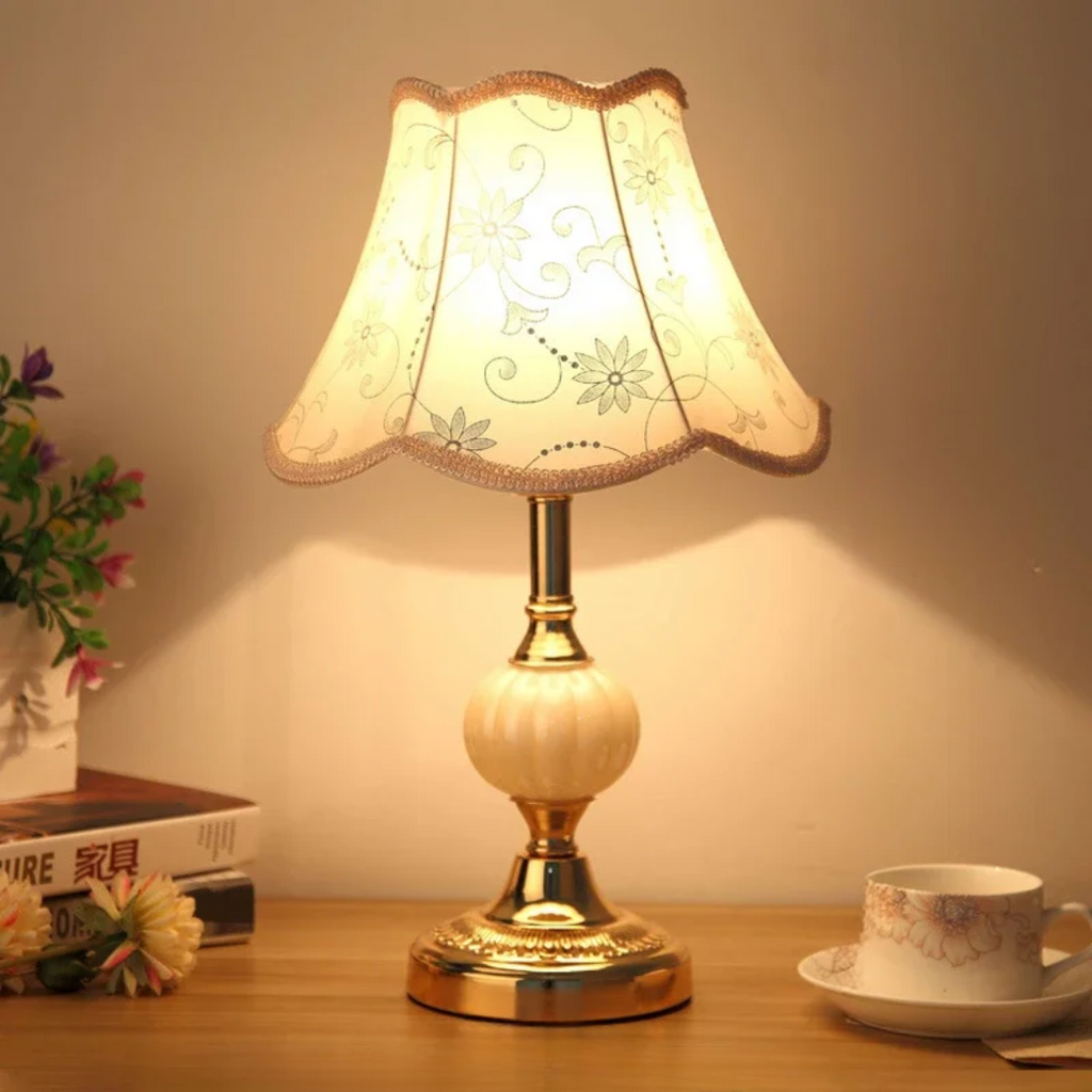 Floral Table Lamp – Vintage Scandinavian Bedside Light