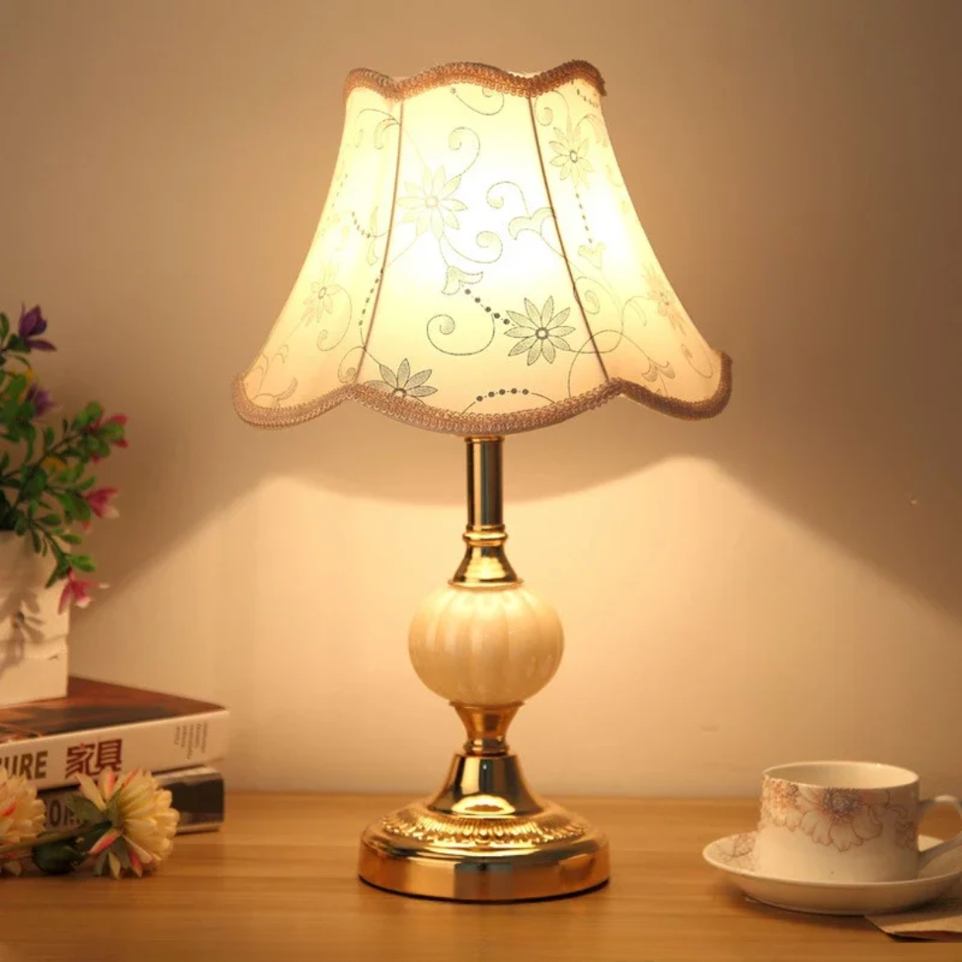 Floral Table Lamp – Vintage Scandinavian Bedside Light