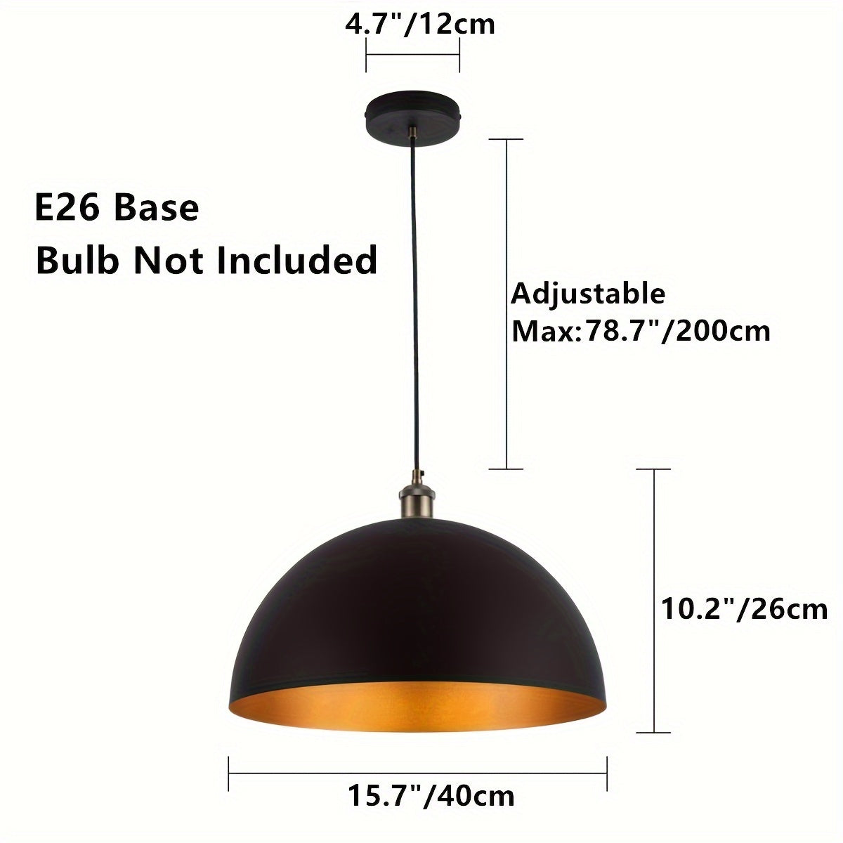 Dome Pendant Light – Black & Gold Industrial Shade