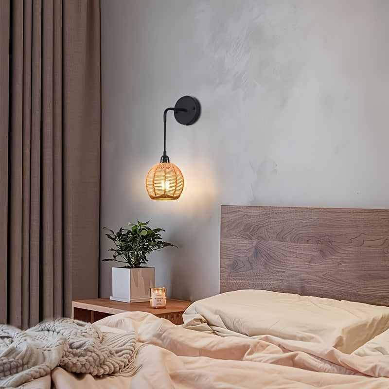 Rattan Wall Lamp – Handwoven Bedside Sconce