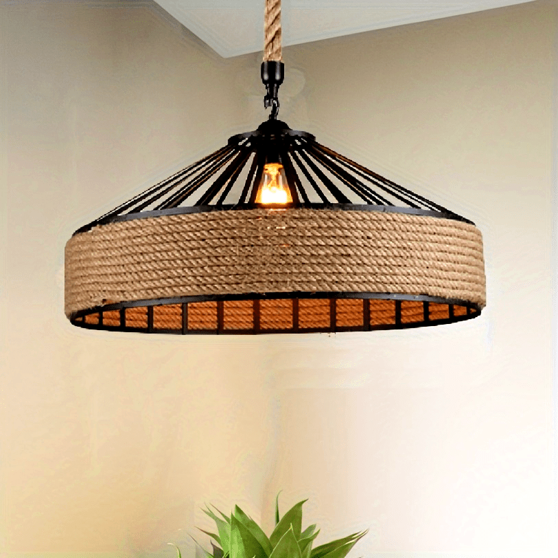 Hemp Rope Pendant Light – Rustic Farmhouse Ceiling Lamp