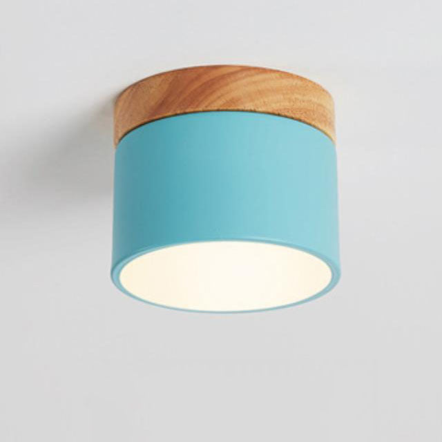 Macaron LED Ceiling Light – Wooden Accent Flush Mount