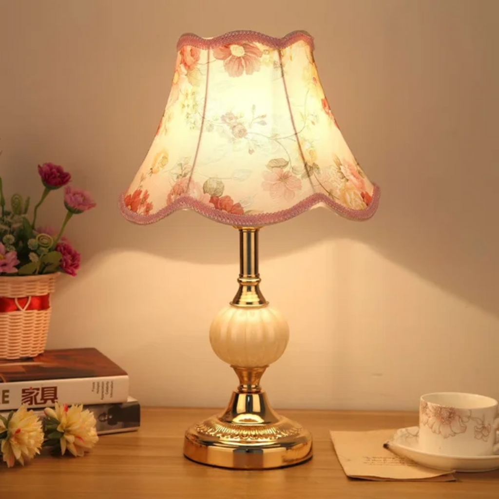 Floral Table Lamp – Vintage Scandinavian Bedside Light