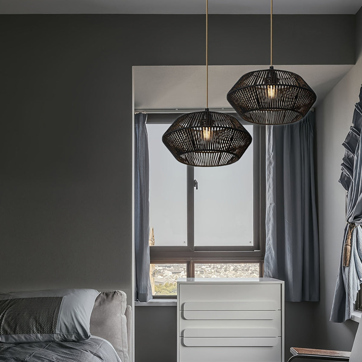 Paper Rope Pendant Light Shade – Handwoven Natural Shade