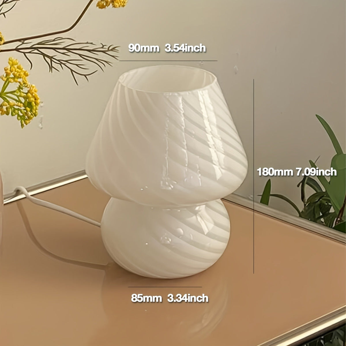 Glass Mushroom Table Lamp – USB Dimmable Light