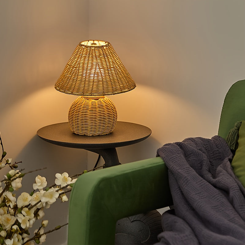 Bamboo Desk Lamp – Woven Boho USB Accent Light