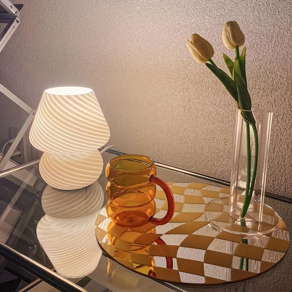 Glass Mushroom Table Lamp – USB Dimmable Light