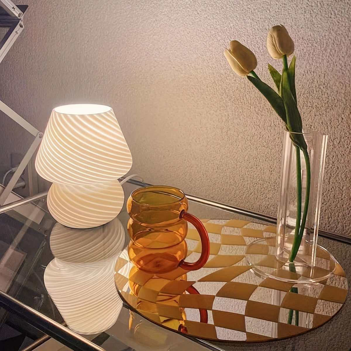 Glass Mushroom Table Lamp – USB Dimmable Light