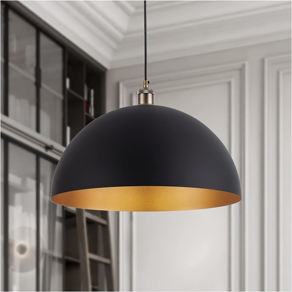 Dome Pendant Light – Black & Gold Industrial Shade