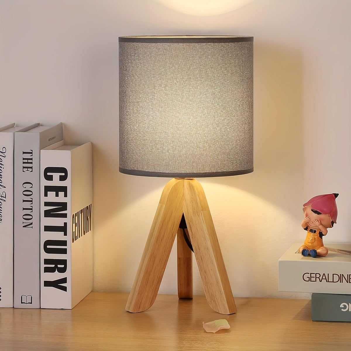 Tripod Table Lamp – Wooden Base, Fabric Shade