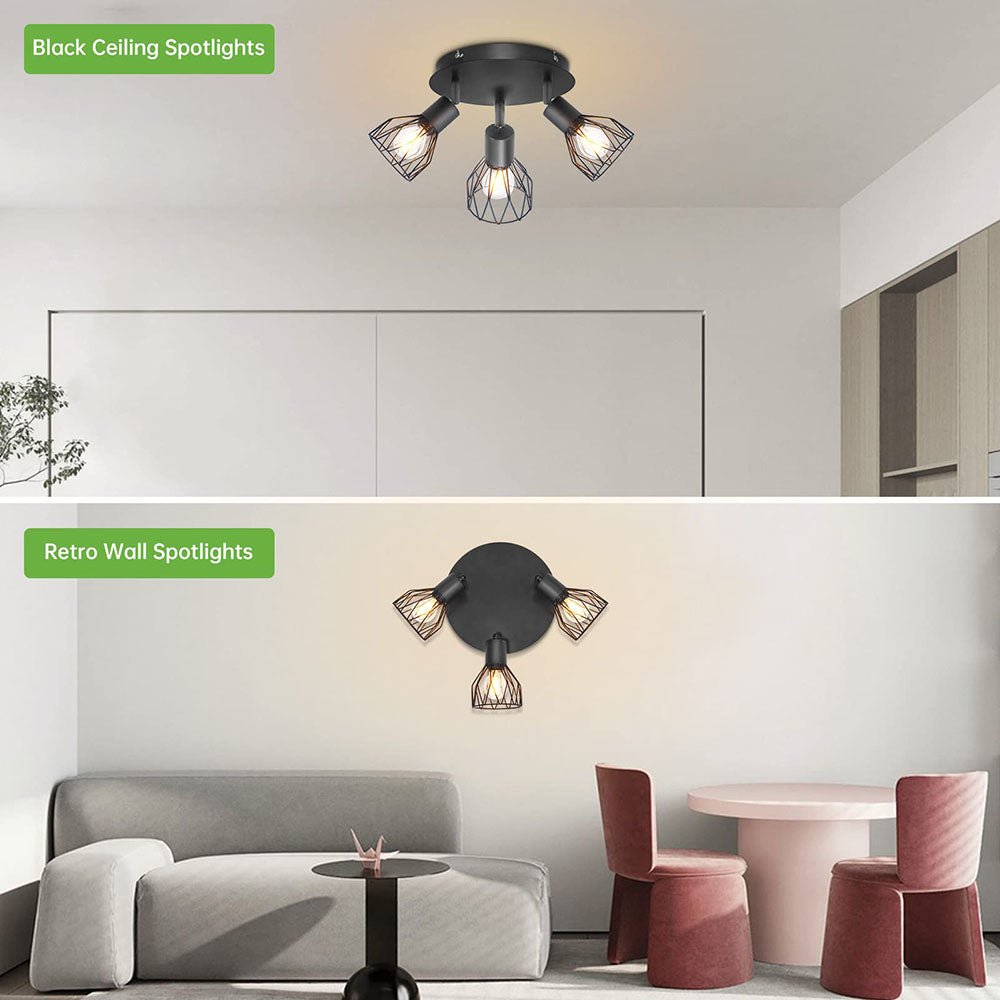 Black Spotlight Ceiling Light – Adjustable Industrial Fixture