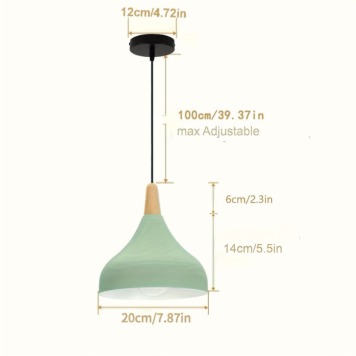 Teardrop Pendant Light – Metal & Wood Hanging Lamp