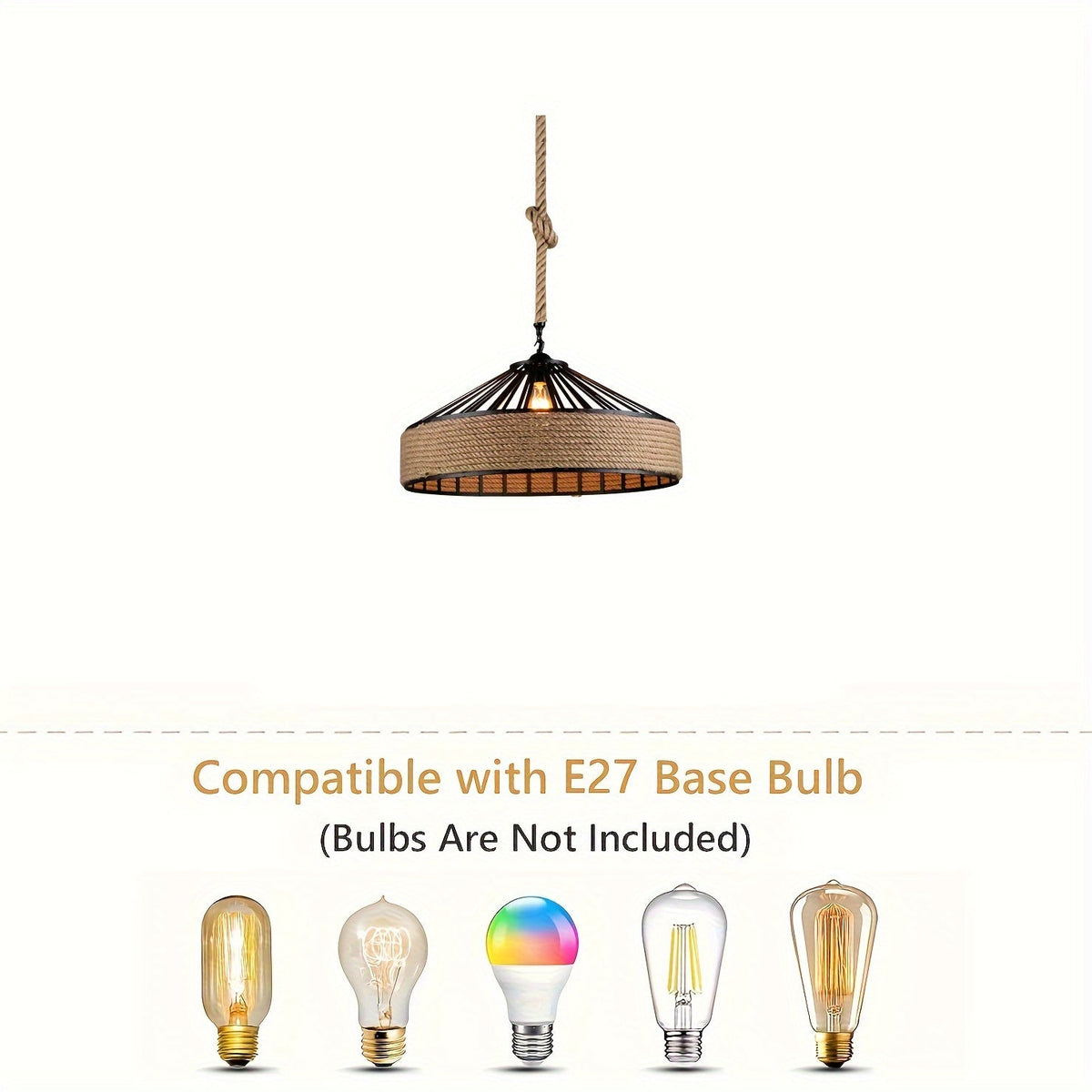 Hemp Rope Pendant Light – Rustic Farmhouse Ceiling Lamp