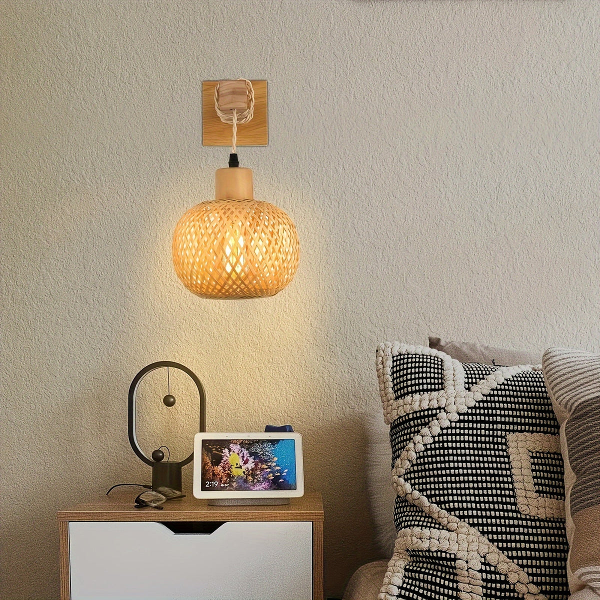Rattan Wall Sconce – Handwoven Wood Light Fixture