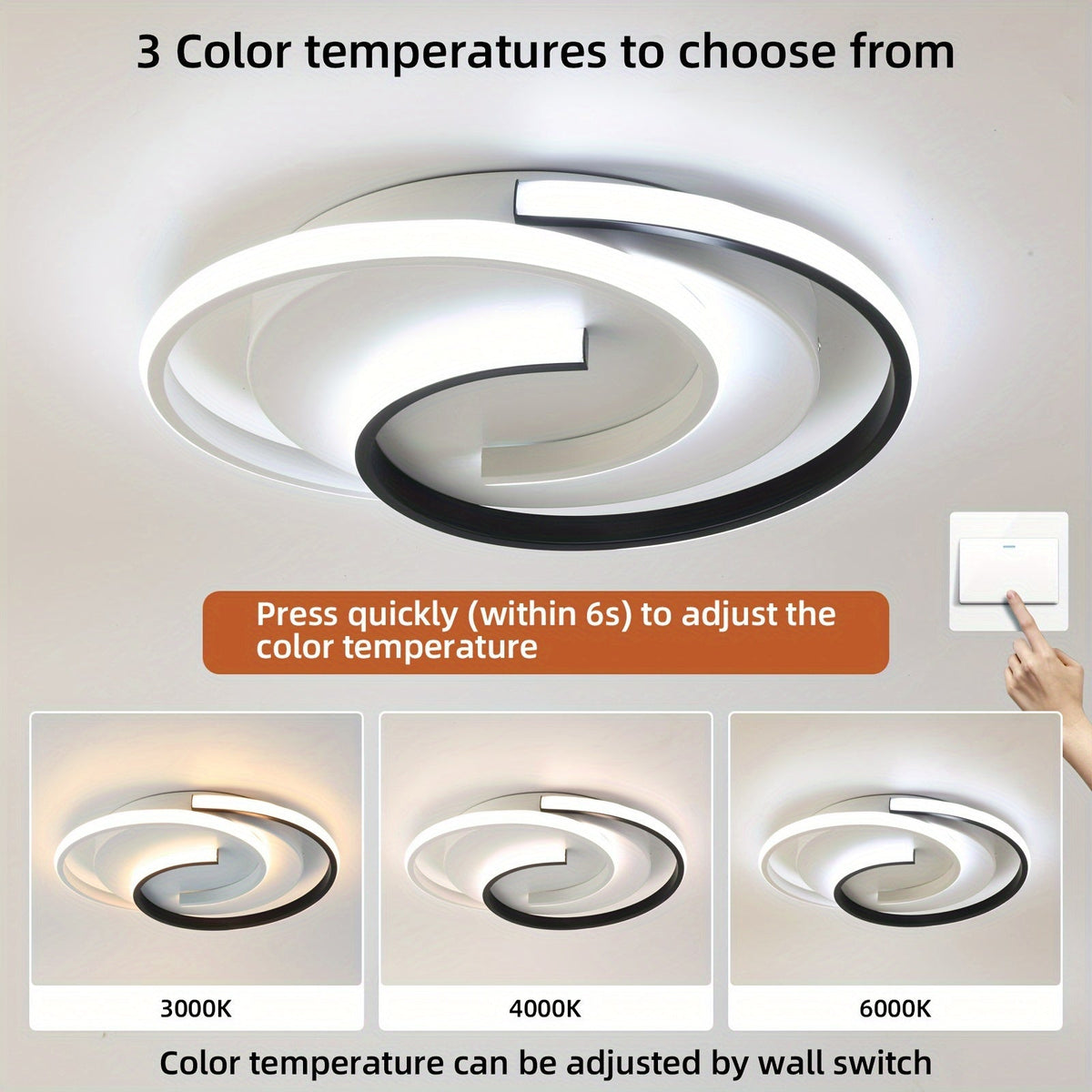 Spiral LED Ceiling Light – Round Flush Mount Fixture