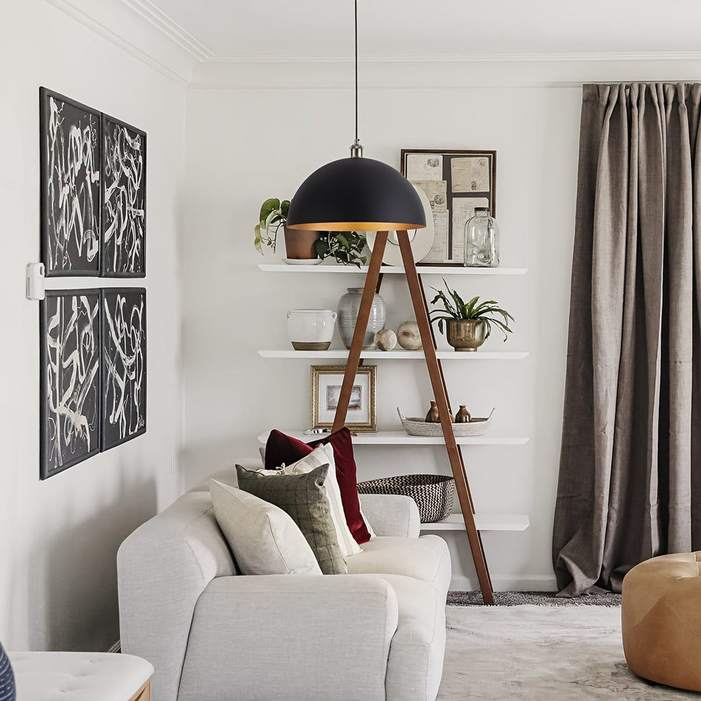 Dome Pendant Light – Black & Gold Industrial Shade