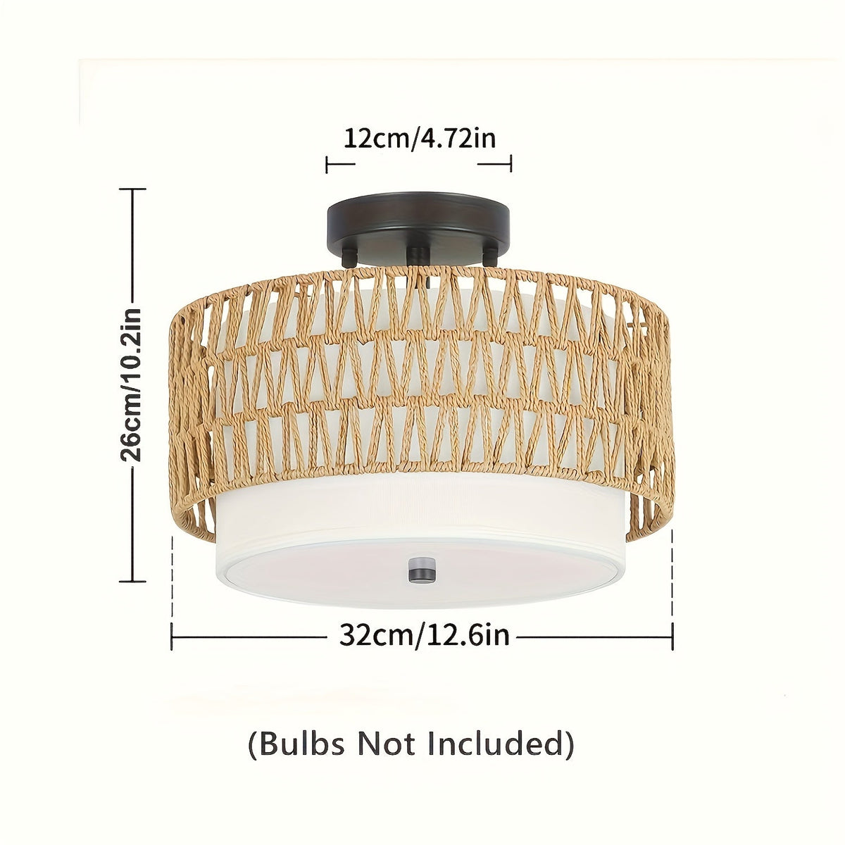 Rattan Ceiling Light – Semi-Flush Mount with Linen Shade