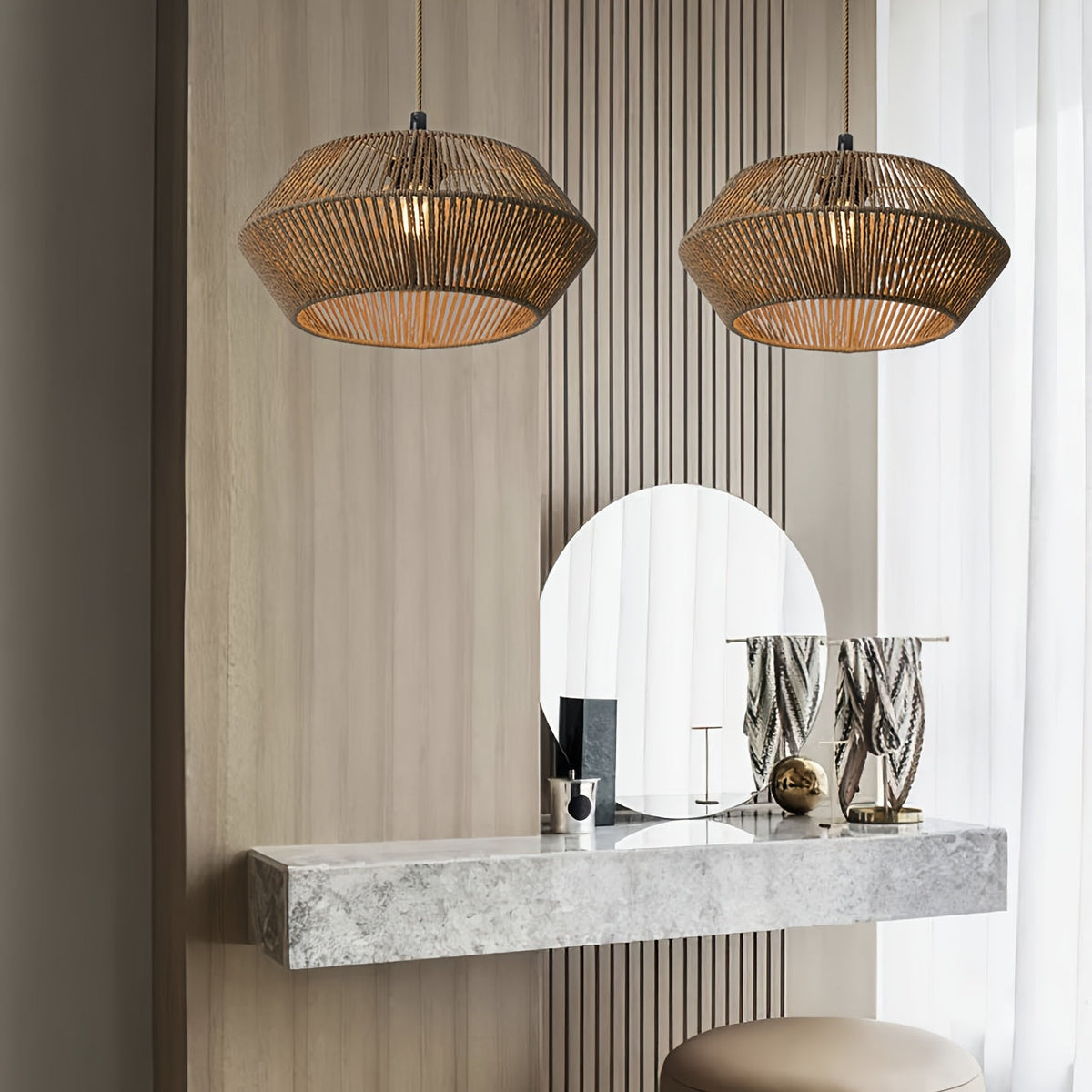 Paper Rope Pendant Light Shade – Handwoven Natural Shade