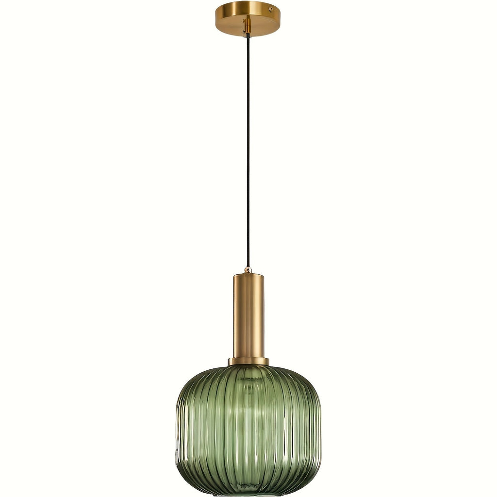 Striped Glass Pendant Light – Brass & Ribbed Shade