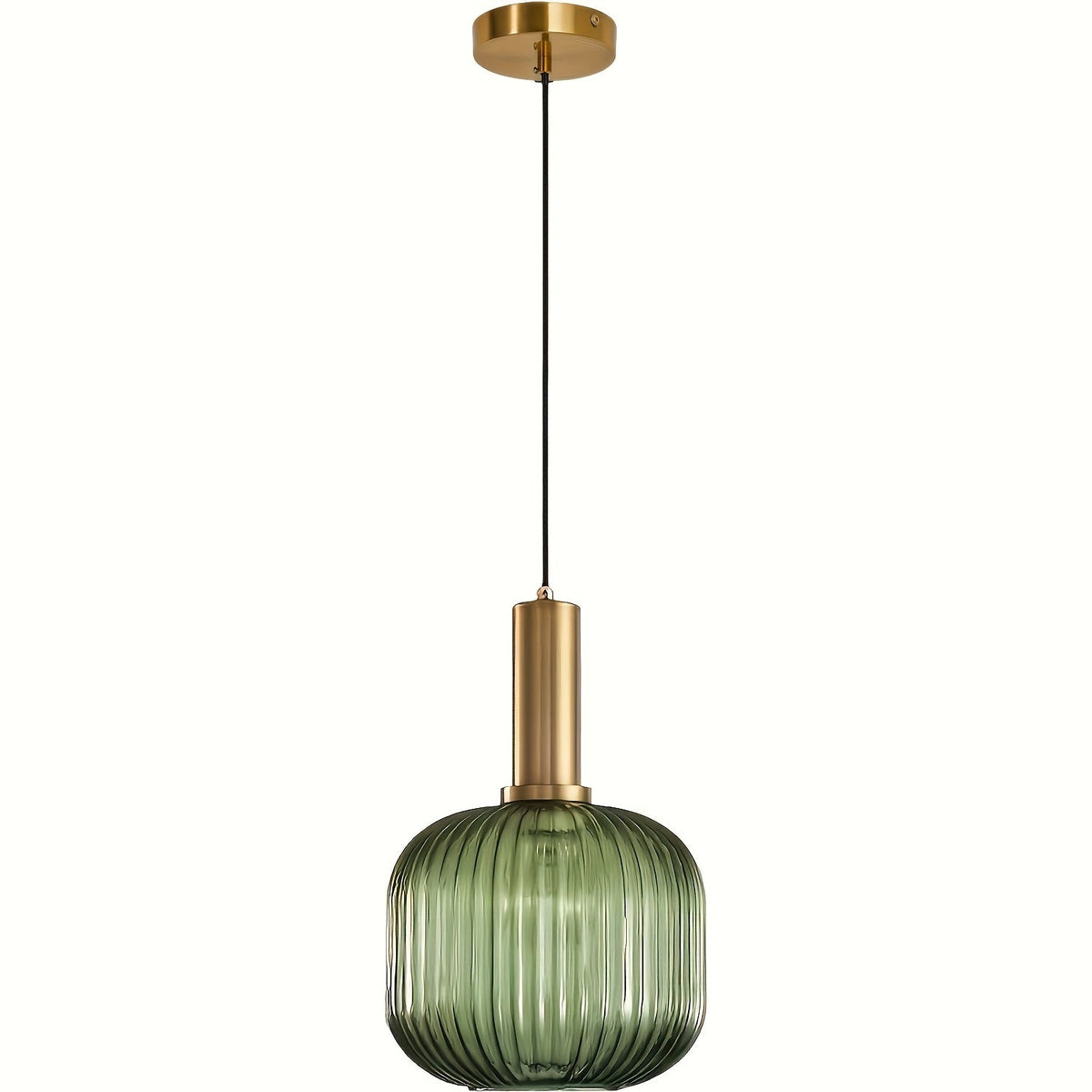 Striped Glass Pendant Light – Brass & Ribbed Shade