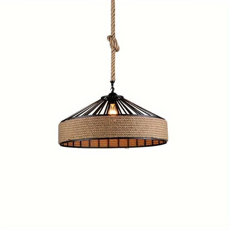 Hemp Rope Pendant Light – Rustic Farmhouse Ceiling Lamp