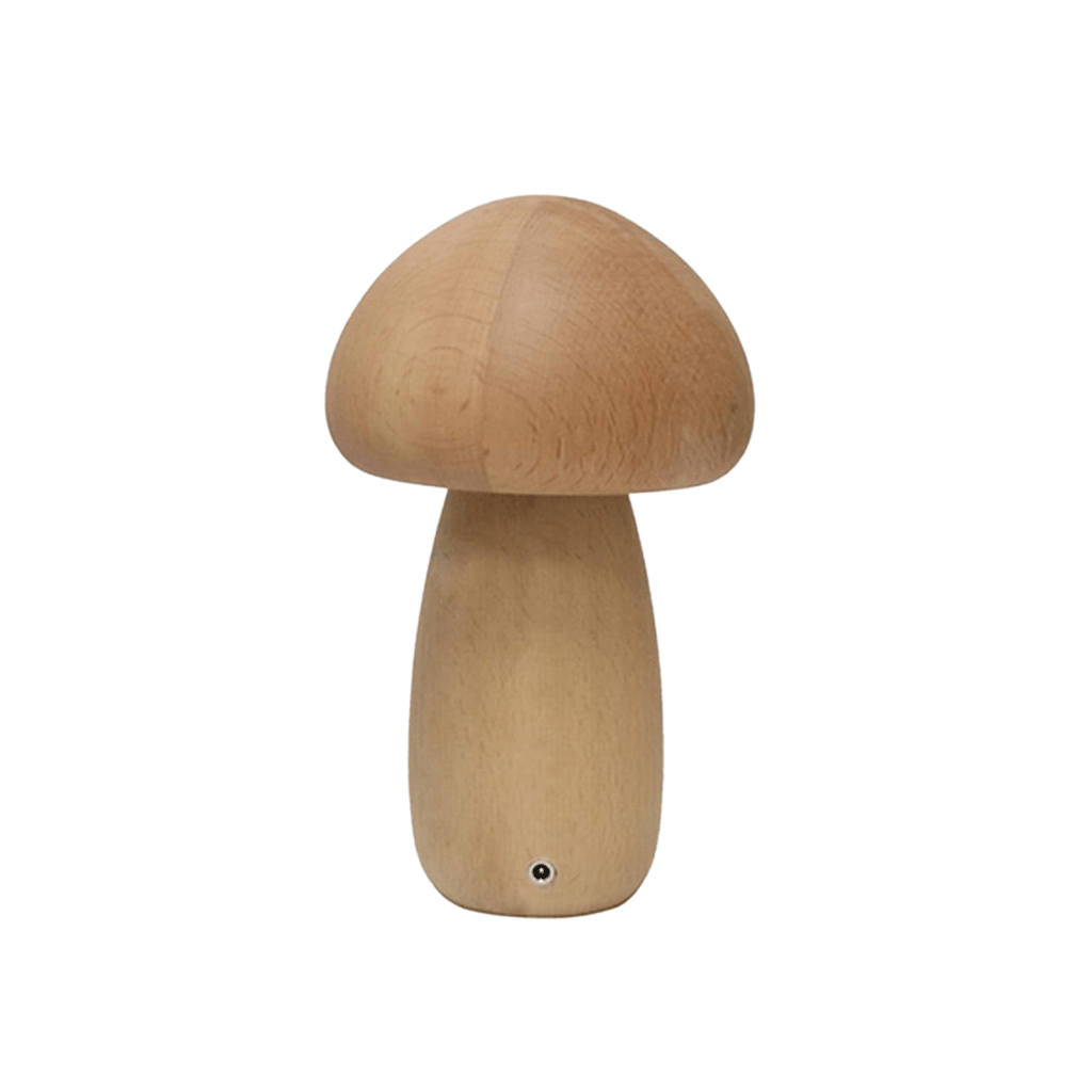 Mushroom Night Light – Natural Wood Rechargeable Lamp