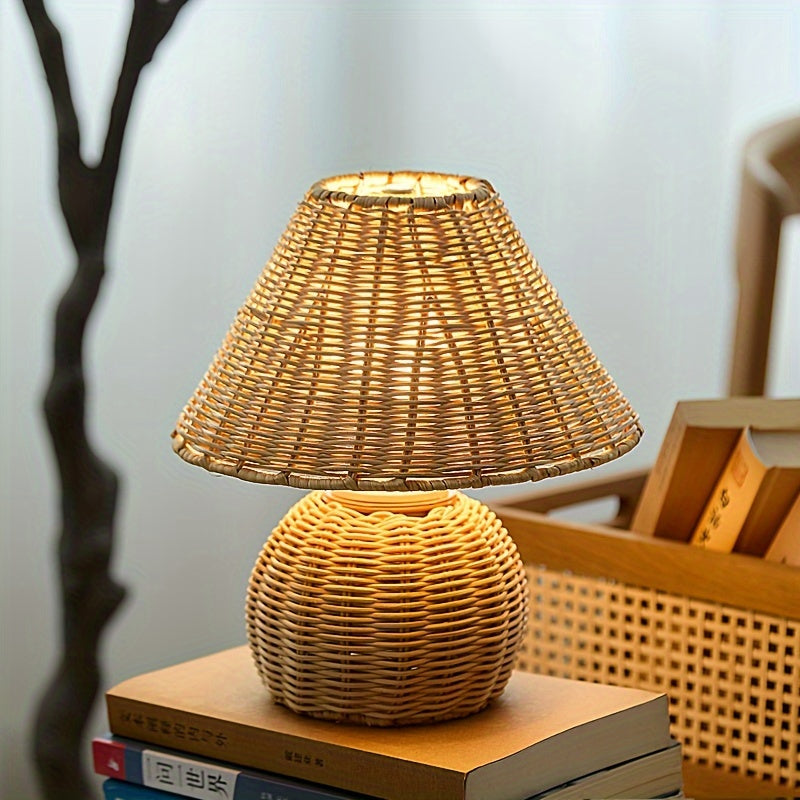 Bamboo Desk Lamp – Woven Boho USB Accent Light