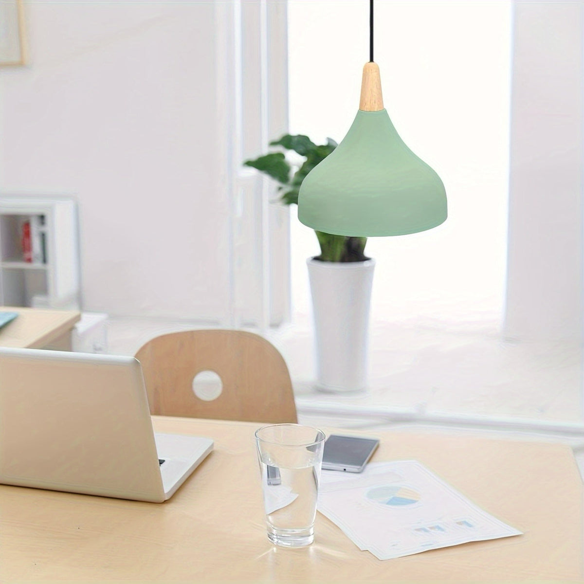 Teardrop Pendant Light – Metal & Wood Hanging Lamp