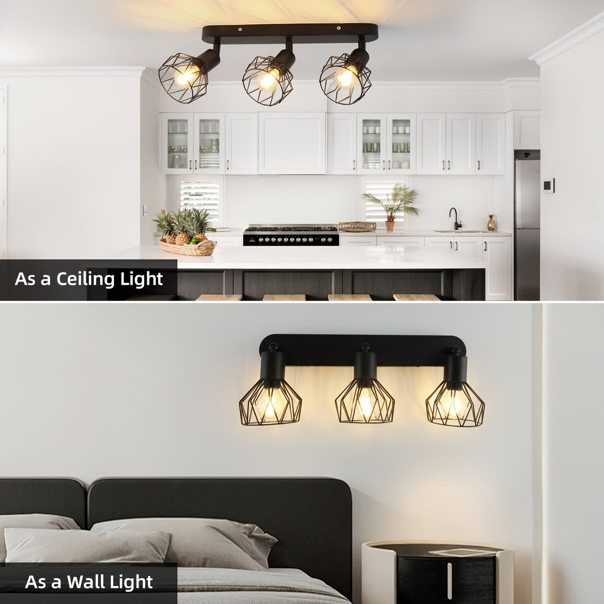 3-Light Ceiling Spotlight – Industrial Black Metal
