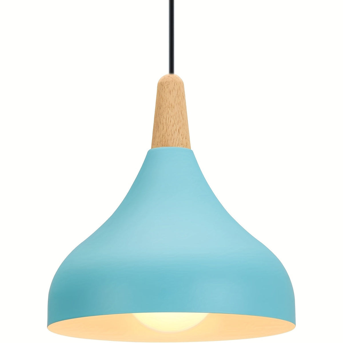 Teardrop Pendant Light – Metal & Wood Hanging Lamp