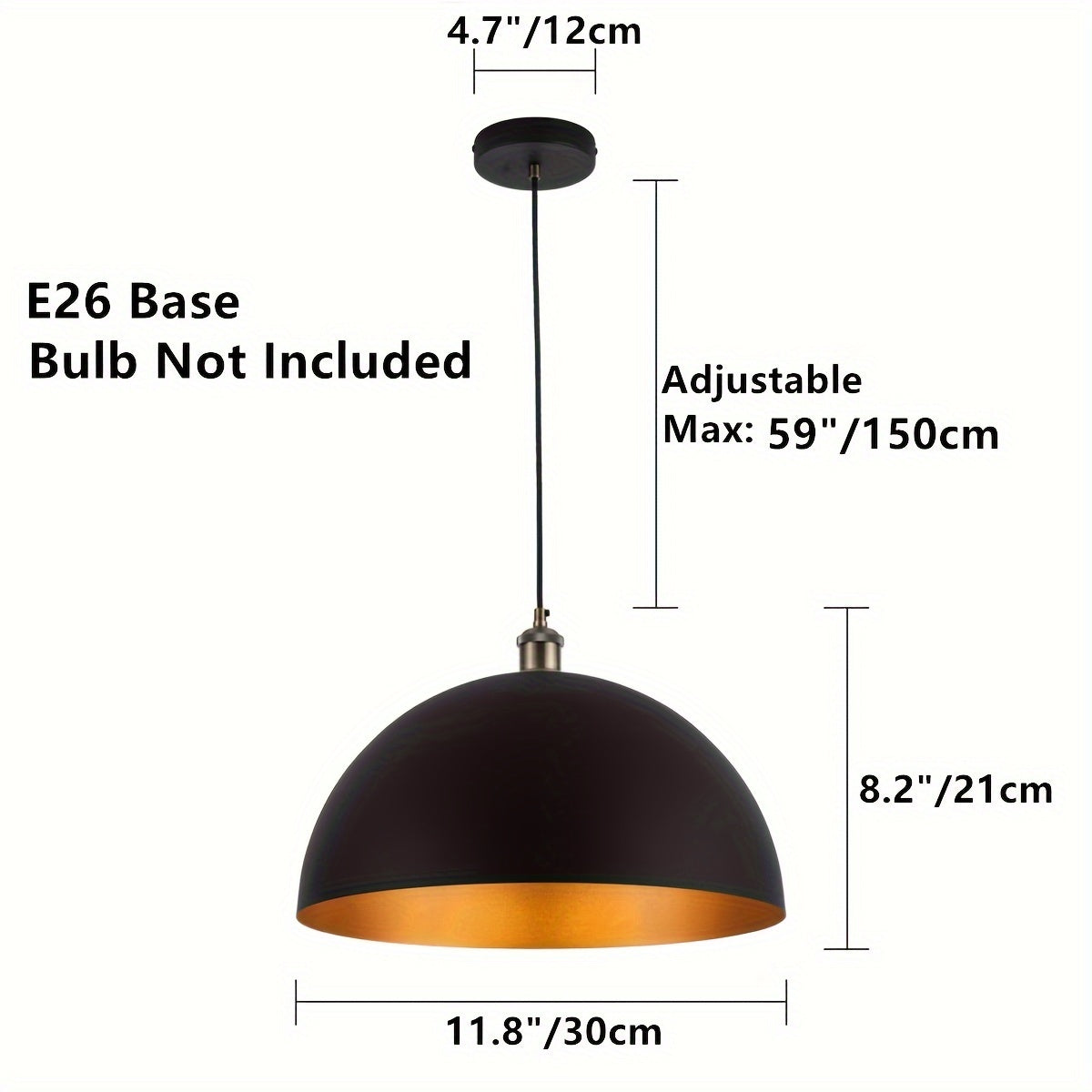Dome Pendant Light – Black & Gold Industrial Shade