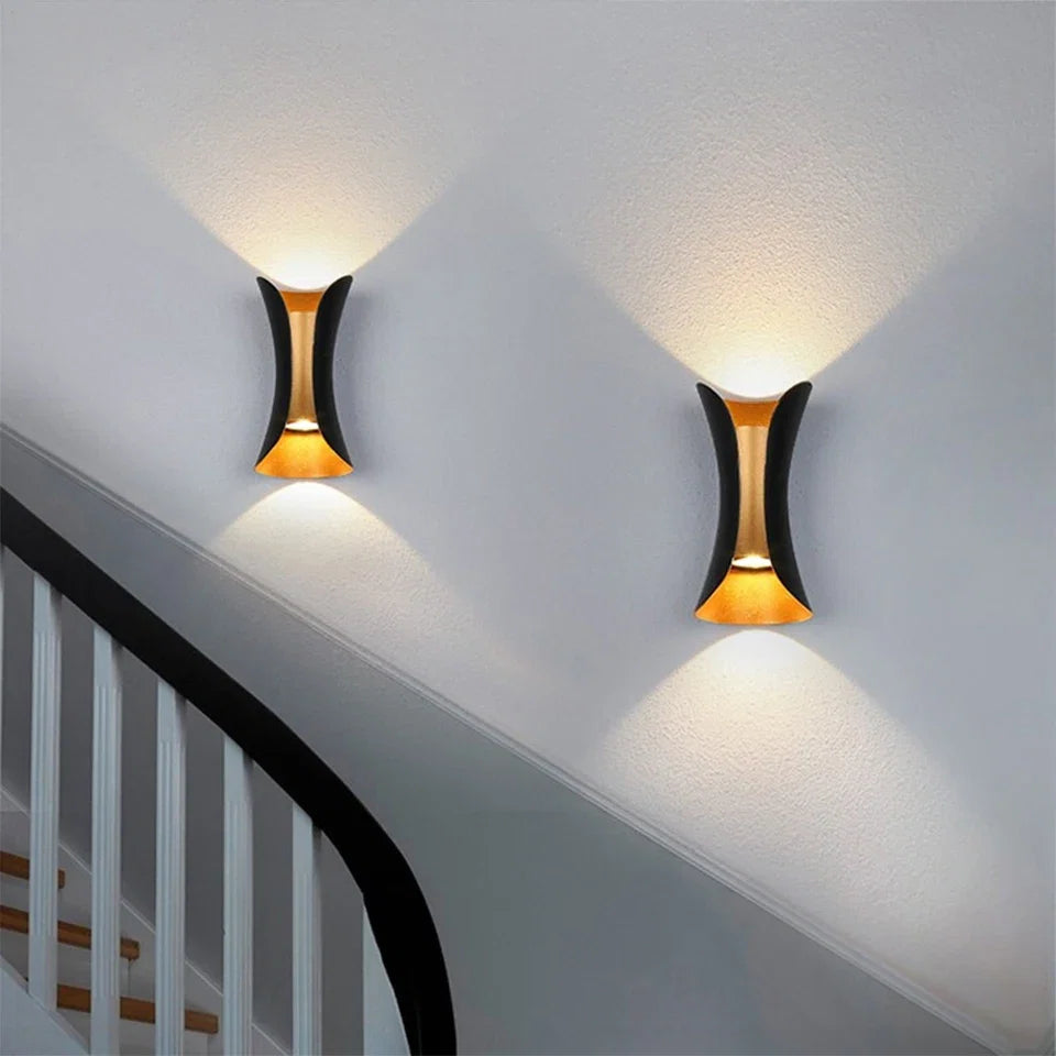 Black & Gold Wall Light – Waterproof Up & Down LED