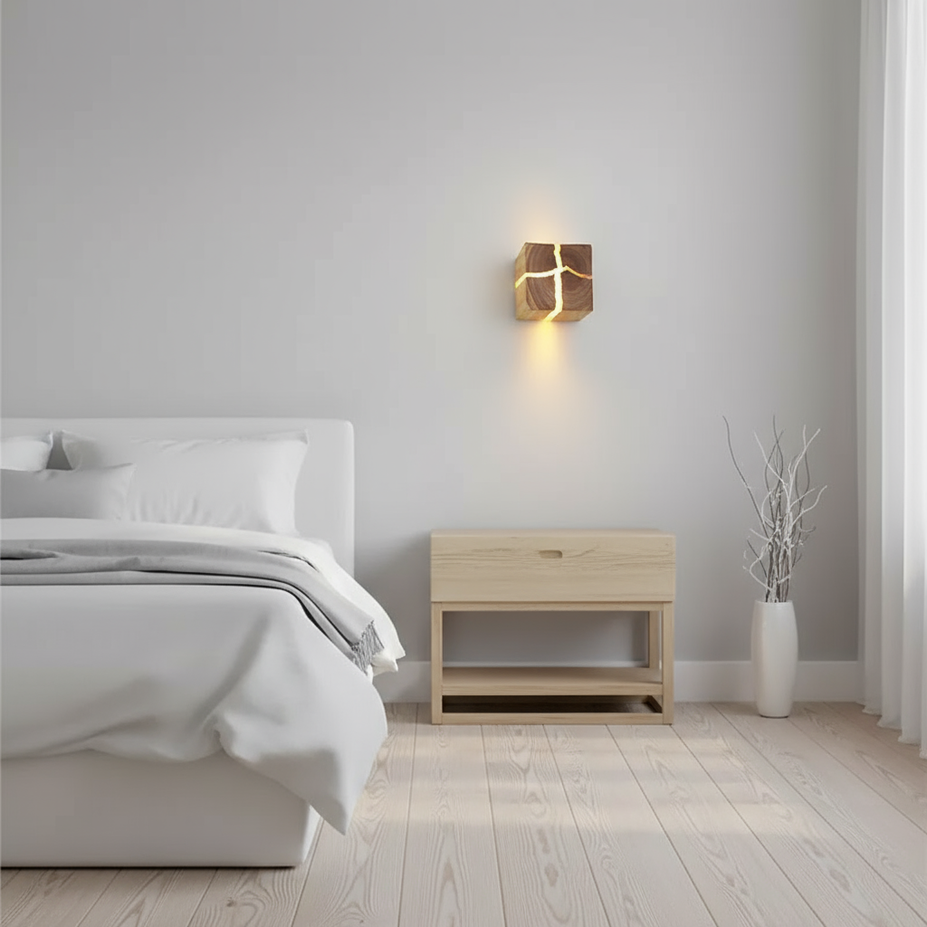 Wood Wall Light – Hand-Carved Solid Wood Sconce