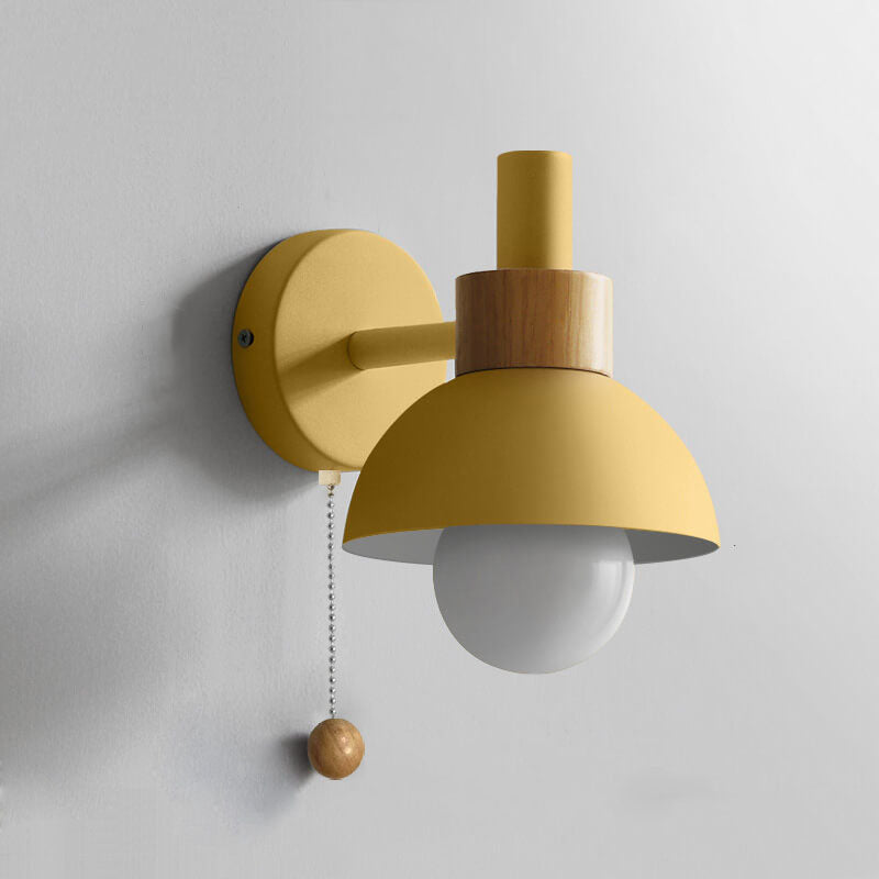 Wood Accent Wall Lamp – Pull-Switch Minimalist Sconce