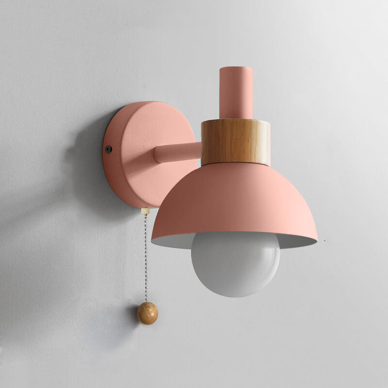 Wood Accent Wall Lamp – Pull-Switch Minimalist Sconce
