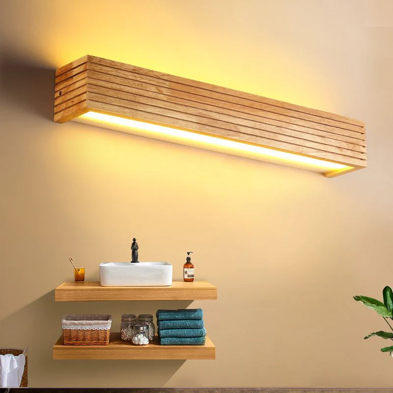 Wooden LED Wall Lamp – Minimalist Bedroom Sconce