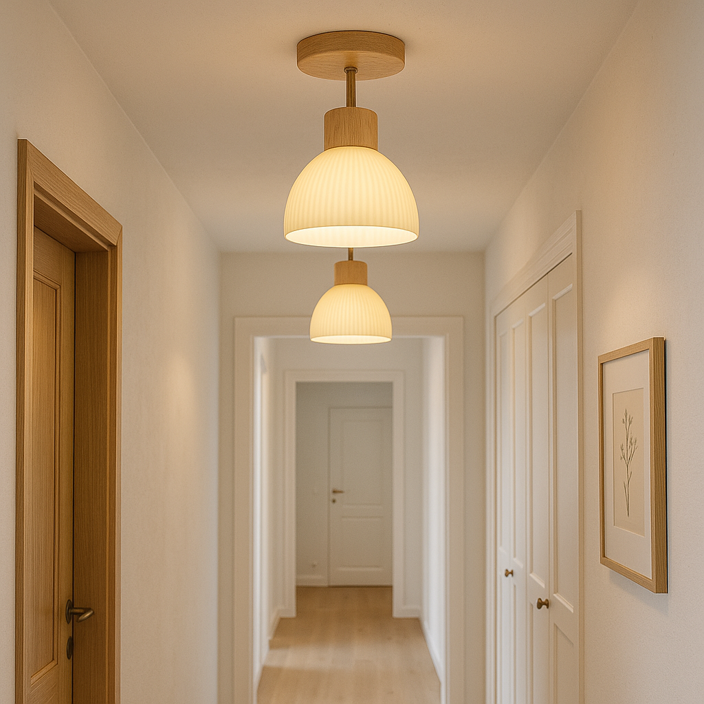 Wood & Glass Ceiling Lamp – Natural LED Flush Mount