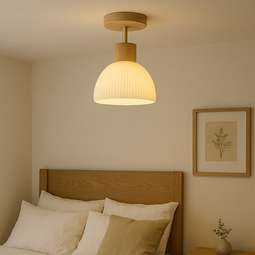 Wood & Glass Ceiling Lamp – Natural LED Flush Mount