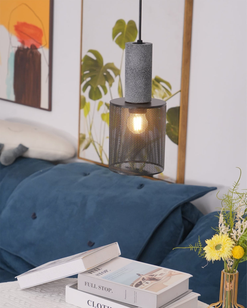 Concrete Pendant Light – Industrial LED Hanging Lamp